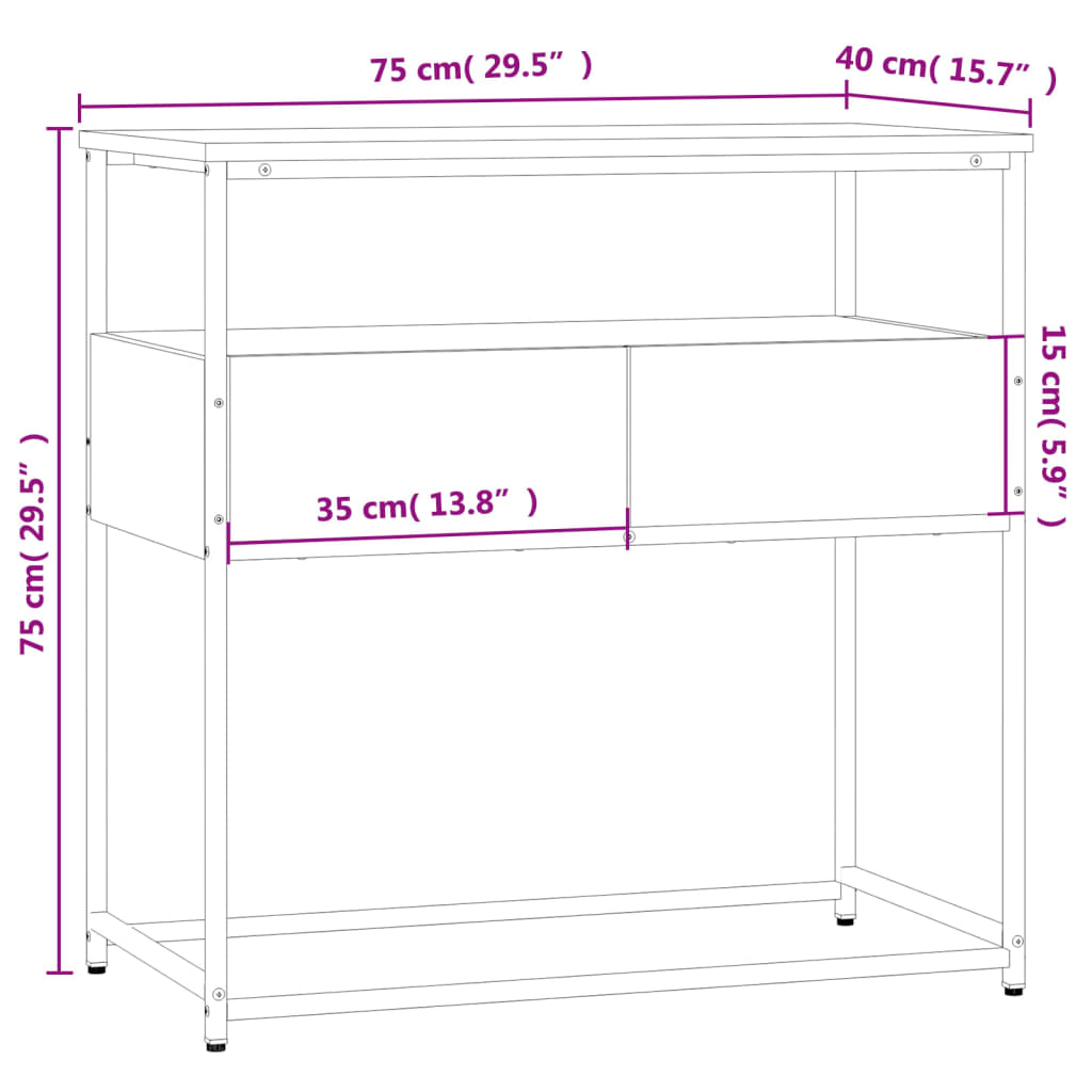 Avlastningsbord rökfärgad ek 75x40x75 cm konstruerat trä