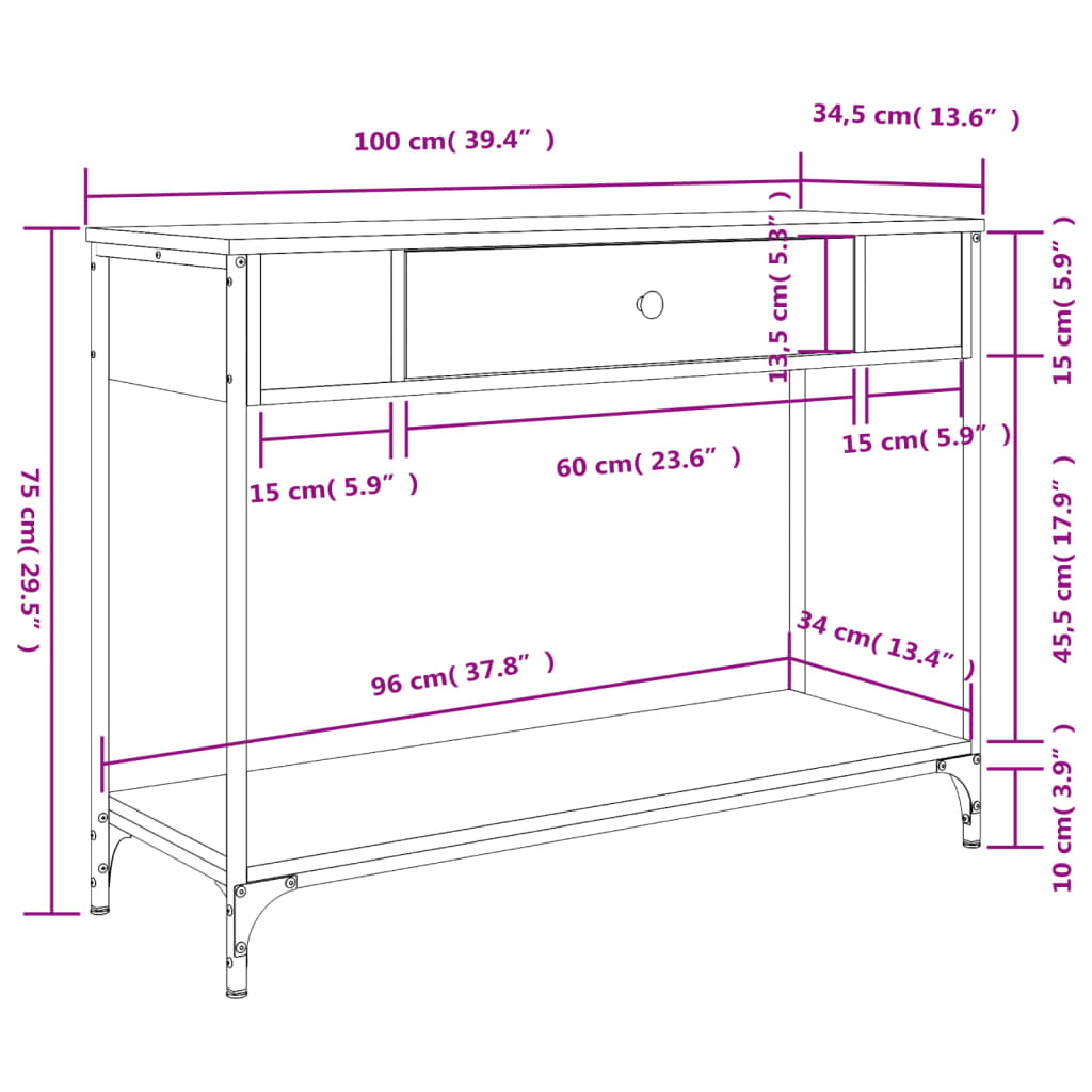 Avlastningsbord brun ek 100x34,5x75 cm konstruerat trä