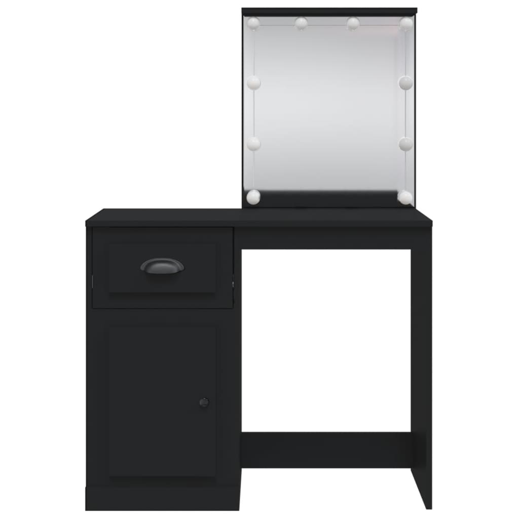 Sminkbord med LED-lampor svart 90x42x132,5 cm