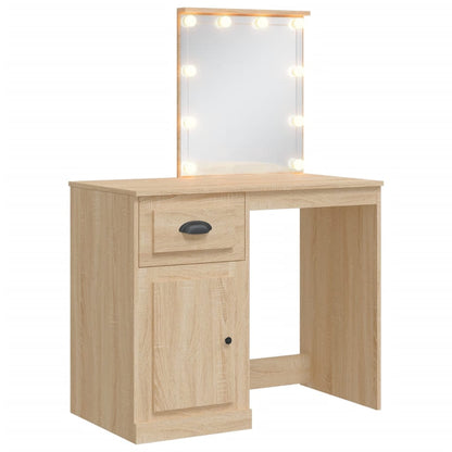 Sminkbord med LED-lampor sonoma-ek 90x42x132,5 cm