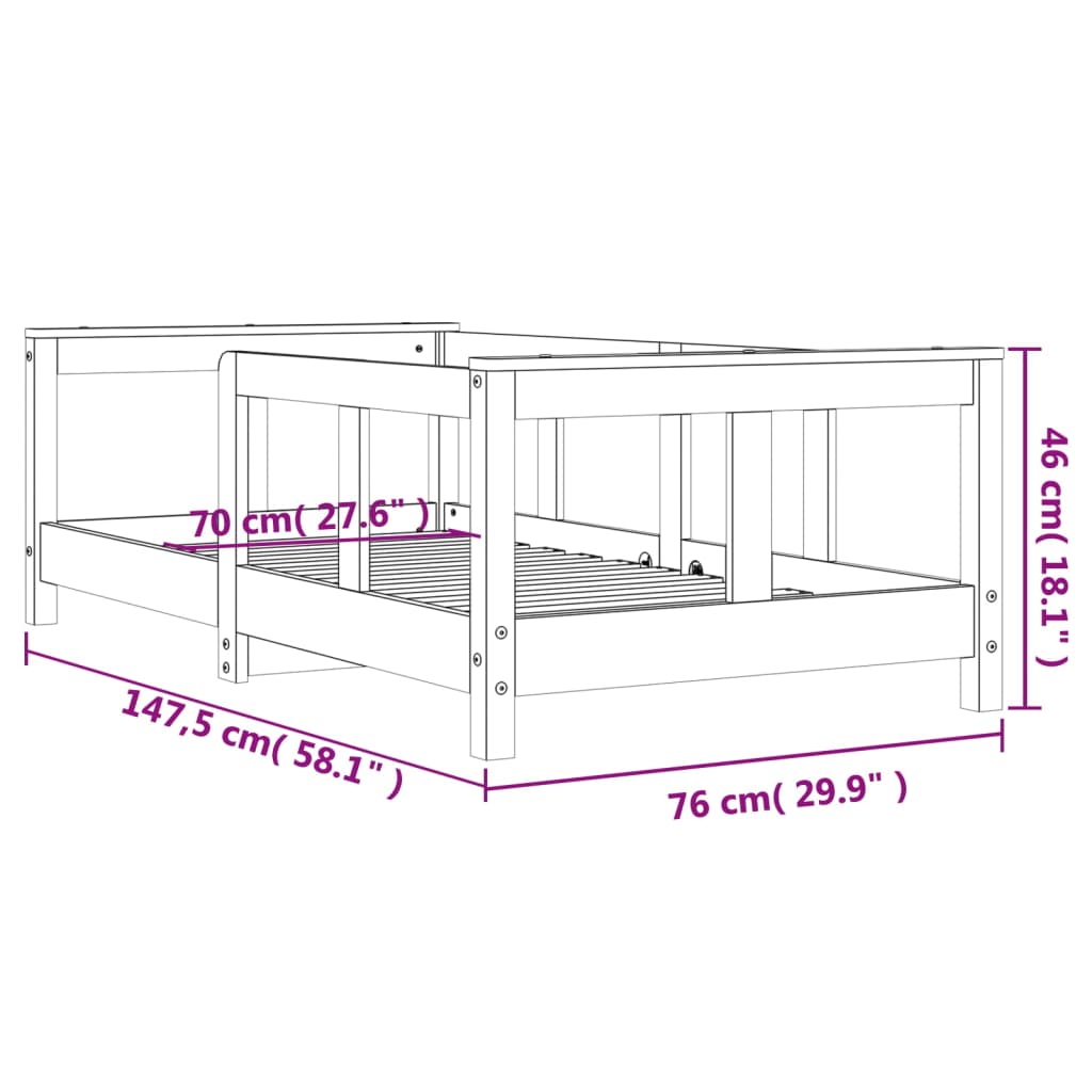 Sängram för barnsäng vit 70x140 cm massiv furu