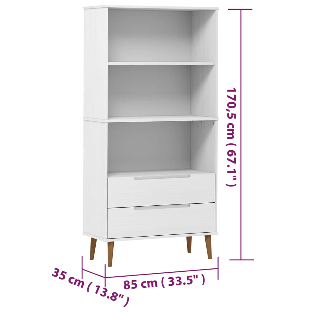 Bokhylla MOLDE vit 85x35x170,5 cm massiv furu