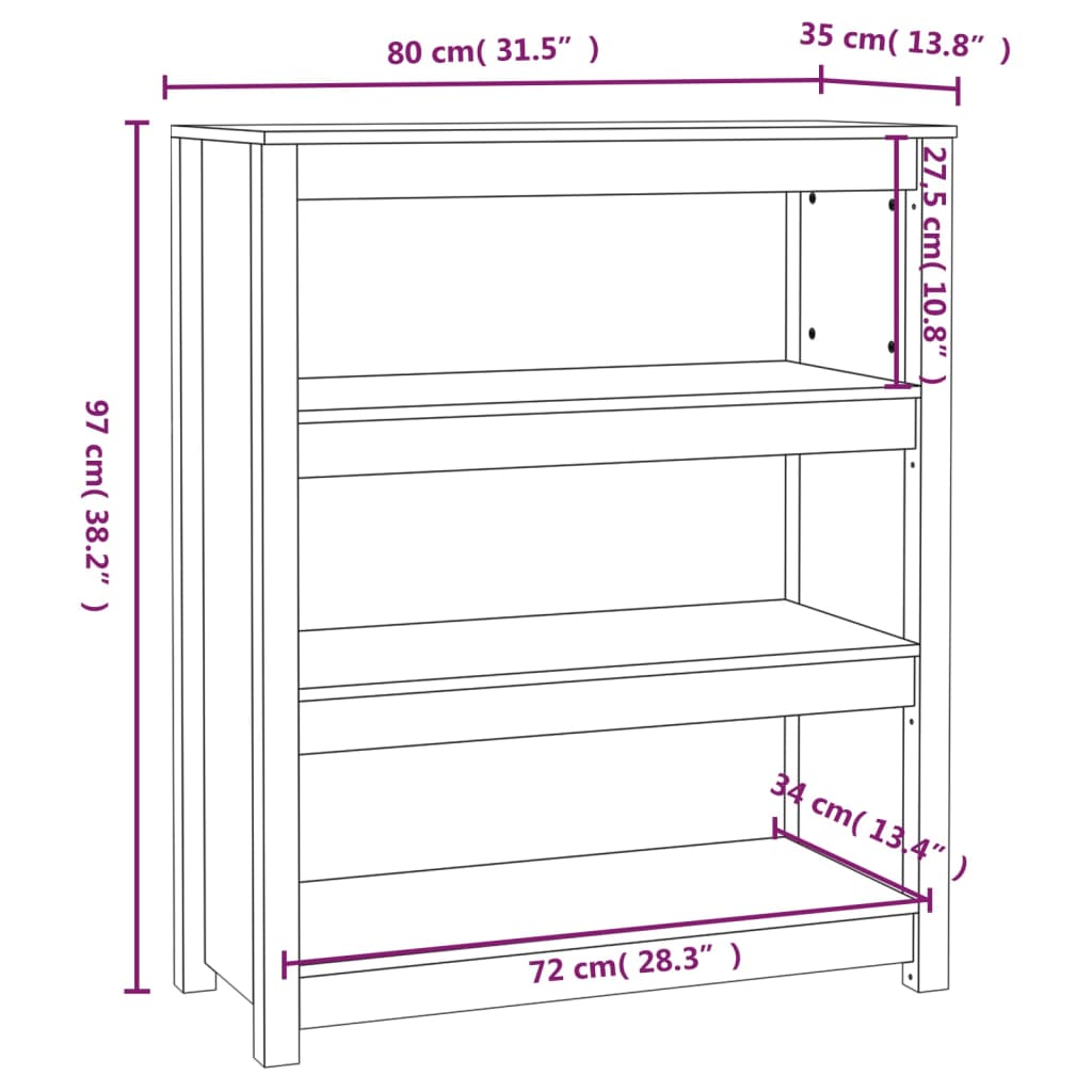 Bokhylla honungsbrun 80x35x97 cm massiv furu