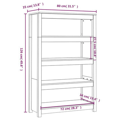 Bokhylla vit 80x35x126 cm massiv furu