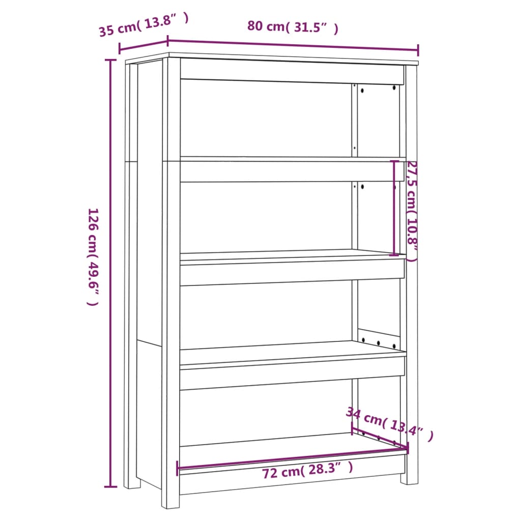 Bokhylla honungsbrun 80x35x126 cm massiv furu