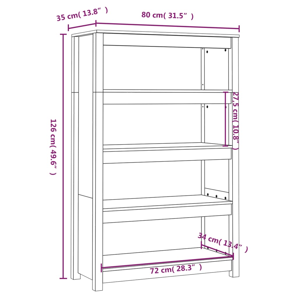 Bokhylla svart 80x35x126 cm massiv furu