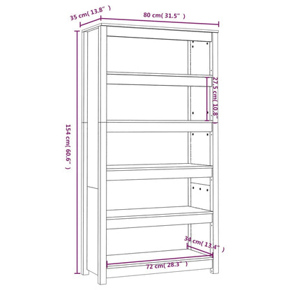 Bokhylla vit 80x35x154 cm massiv furu