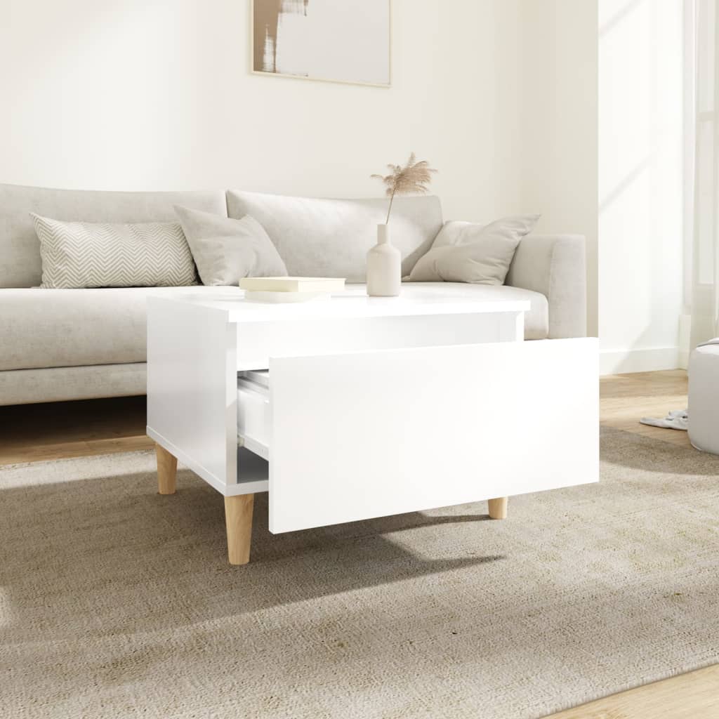 Sidobord vit högglans 50x46x35 cm konstruerat trä