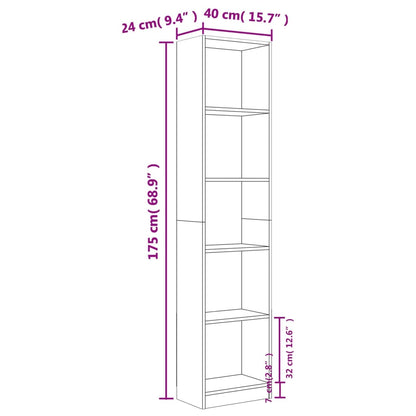 Bokhylla 5 hyllor rökfärgad ek 40x24x175 cm konstruerat trä