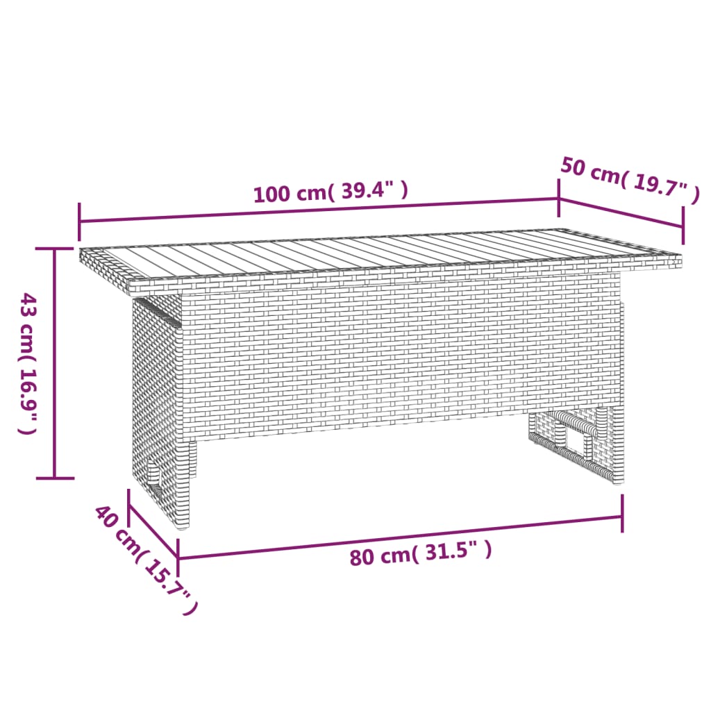 Trädgårdsbord svart 100x50x43/63 cm akaciaträ&konstrotting