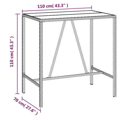 Barbord med glasskiva svart 110x70x110 cm konstrotting