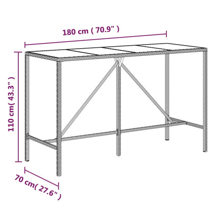 Barbord med glasskiva brun 180x70x110 cm konstrotting