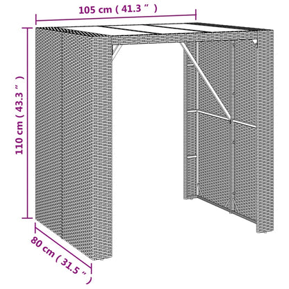 Barbord med glasskiva brun 105x80x110 cm konstrotting