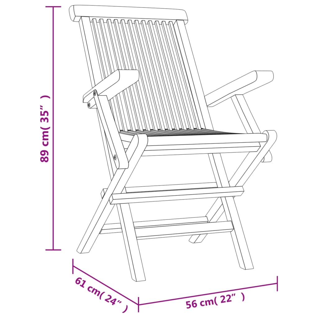 Hopfällbara trädgårdsstolar 2 st grå 56x61x89 cm massiv teak