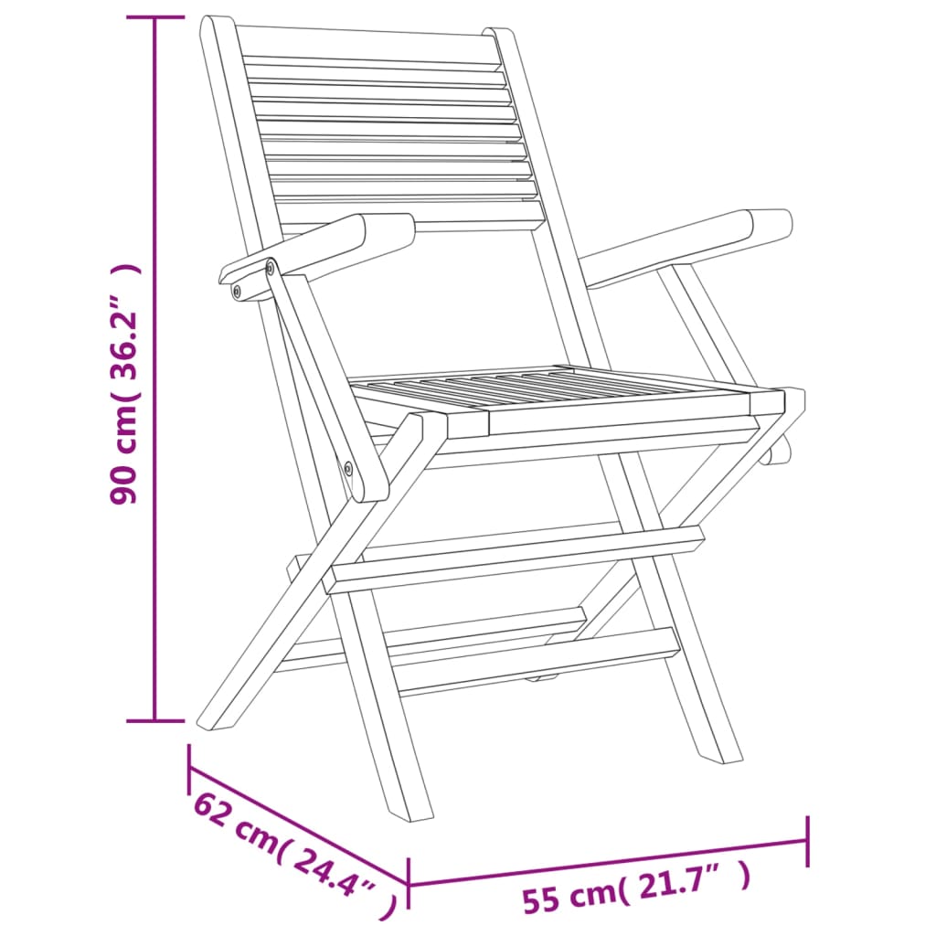 Hopfällbara trädgårdsstolar 4 st 55x62x90 cm massiv teak