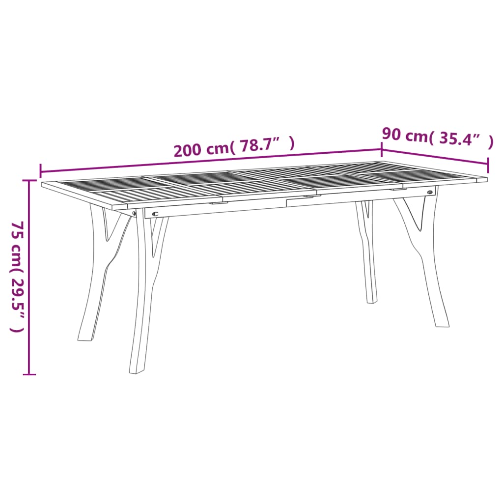 Trädgårdsbord 200x90x75 cm massivt akaciaträ