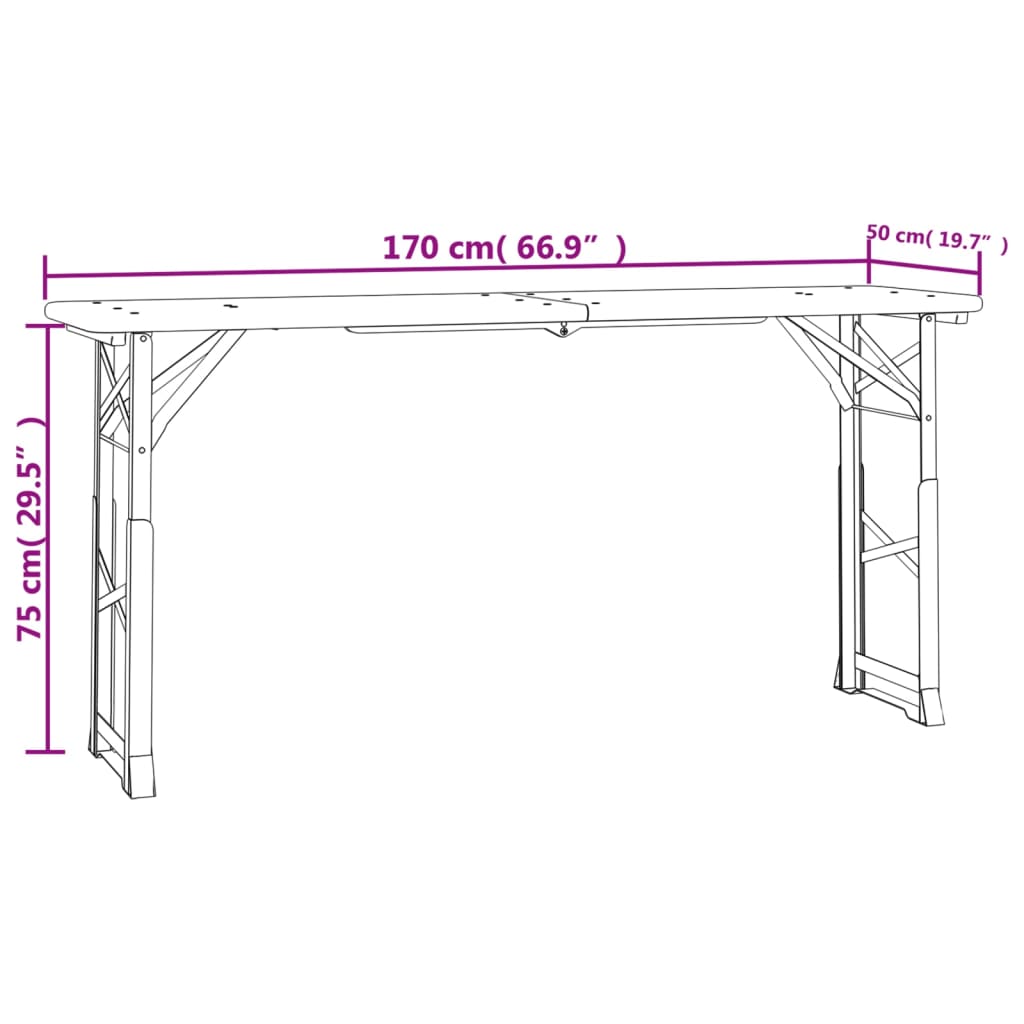 Hopfällbart barbord 170x50x75/105 cm massiv gran