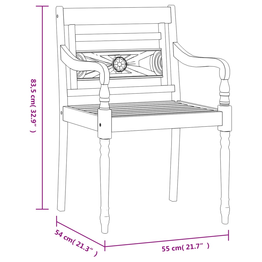 Bataviastolar 6 st vit finish massiv teak