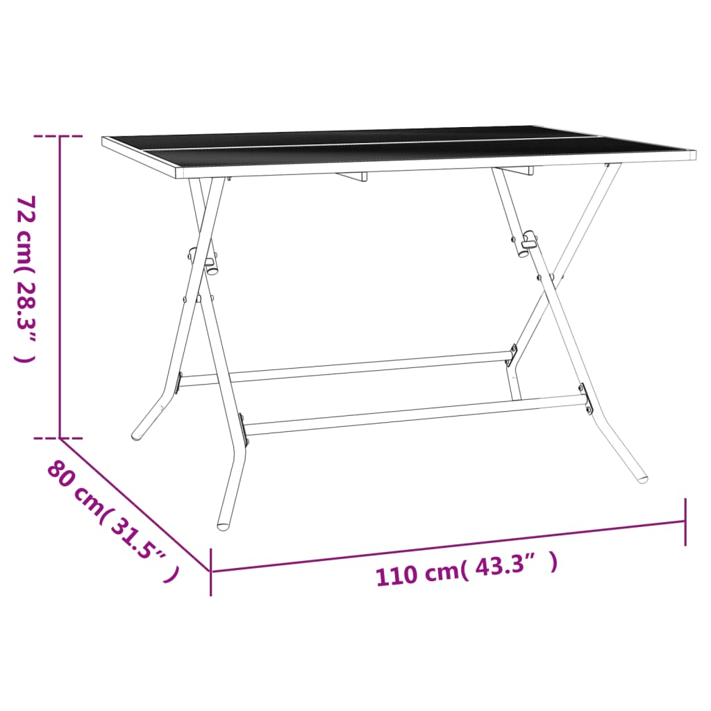 Trädgårdsbord hopfällbart antracit 110x80x72 cm stålnät