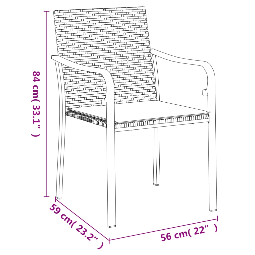 Trädgårdsstolar 2 st med dynor brun 56x59x84 cm konstrotting