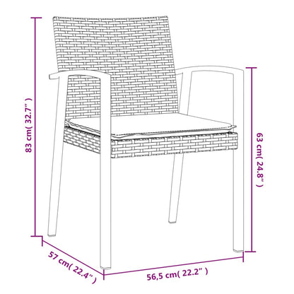 Trädgårdsstolar 2 st med dynor svart 56,5x57x83 cm konstrotting