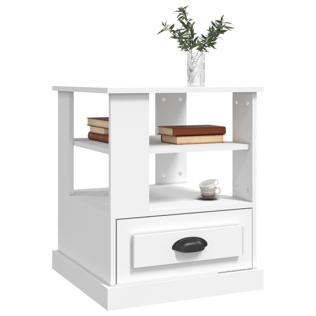 Sängbord vit 50x50x60 cm konstruerat trä