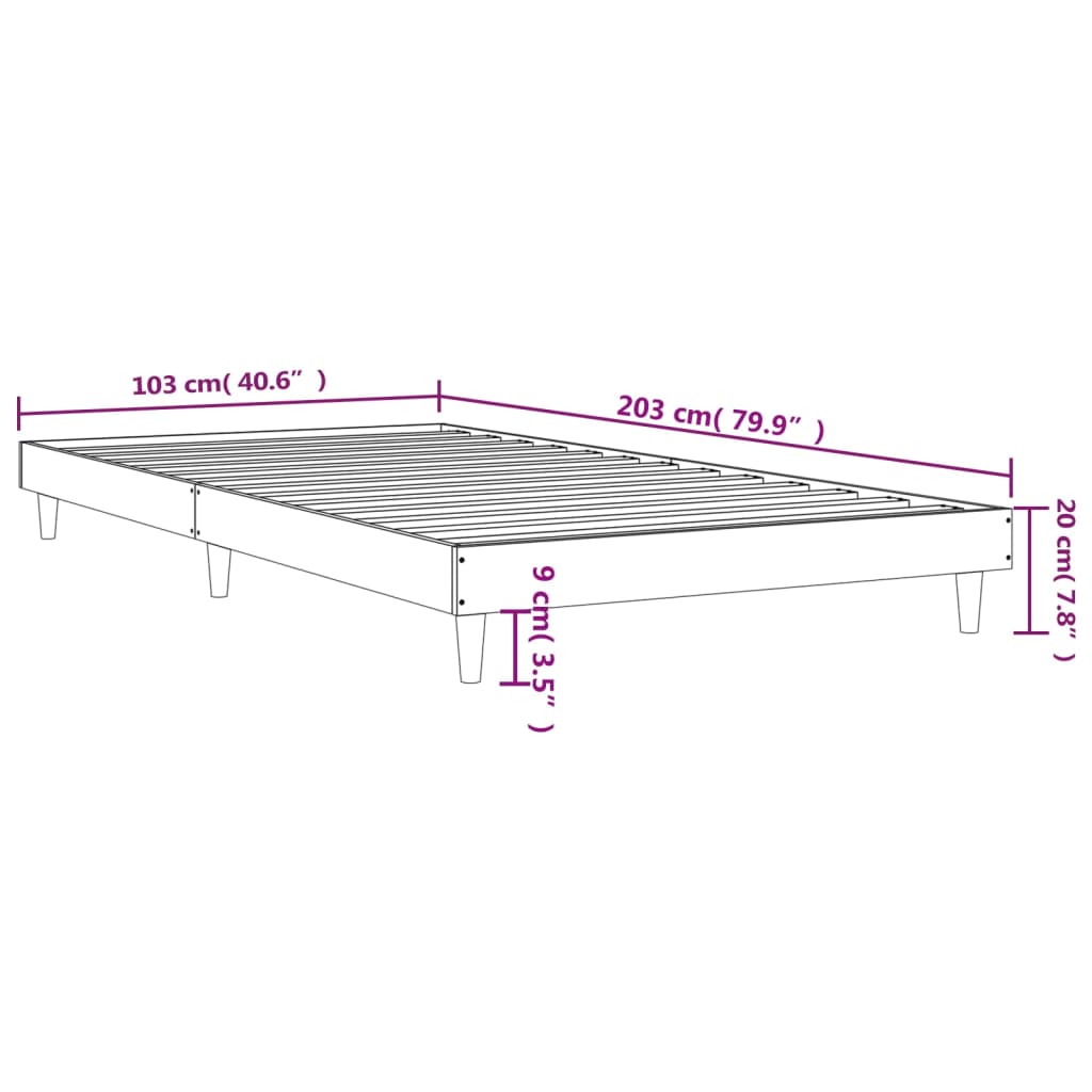 Sängram utan madrass sonoma-ek 100x200 cm konstruerad trä