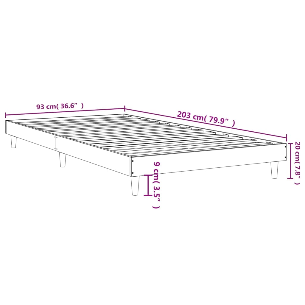 Sängram vit 90x200 cm konstruerat trä