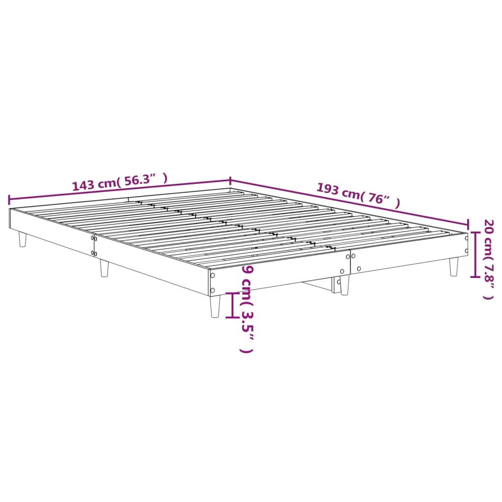 Sängram utan madrass rökfärgad ek 140x190 cm konstruerad trä