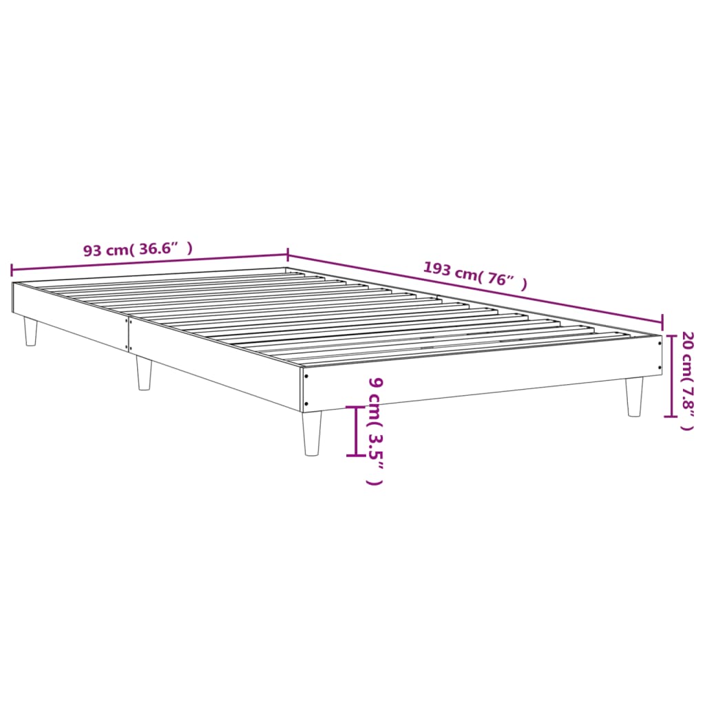 Sängram utan madrass rökfärgad ek 90x190 cm konstruerad trä