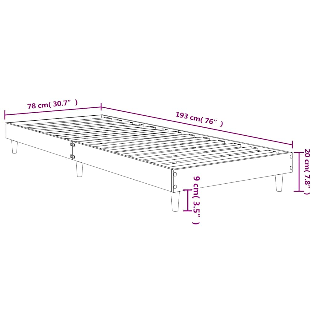 Sängram utan madrass sonoma-ek 75x190 cm konstruerad trä