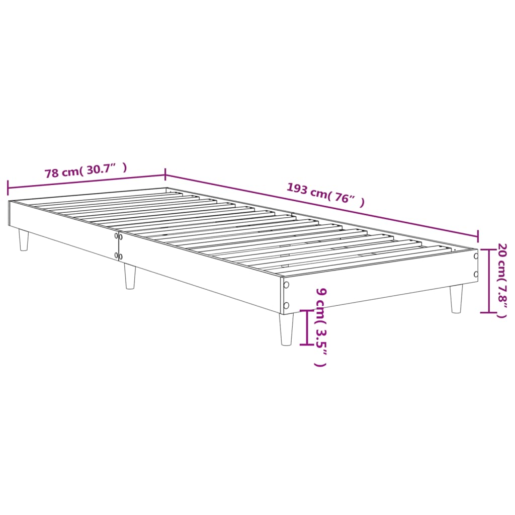 Sängram utan madrass rökfärgad ek 75x190 cm konstruerad trä