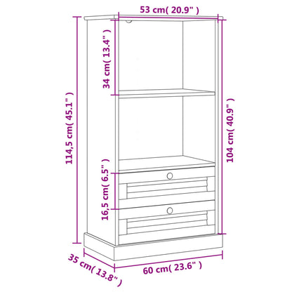 Bokhylla VIGO 60x35x114,5 cm massiv furu