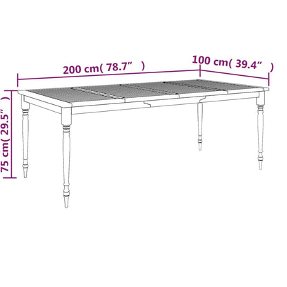 Bataviabord 200x100x75 cm massiv teak