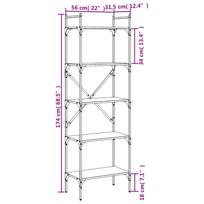 Bokhylla med 5 hyllplan svart 56x31,5x174 cm konstruerat trä