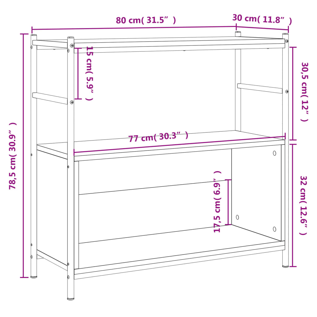 Bokhylla rökfärgad ek 80x30x78,5 cm konstruerat trä och järn