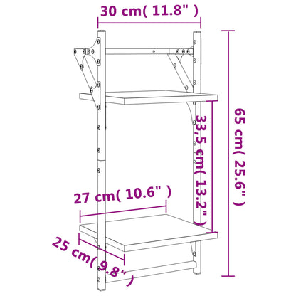 Vägghyllor 2-plan med stänger 2 st brun ek 30x25x65 cm