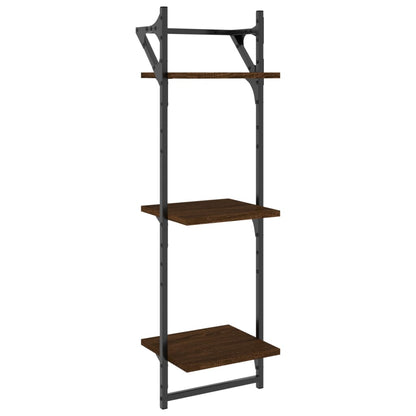 Vägghyllor 3-plan med stänger 2 st brun ek 30x25x100 cm