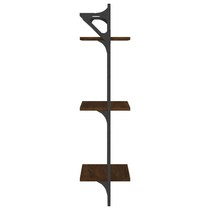 Vägghyllor 3-plan med stänger 2 st brun ek 30x25x100 cm