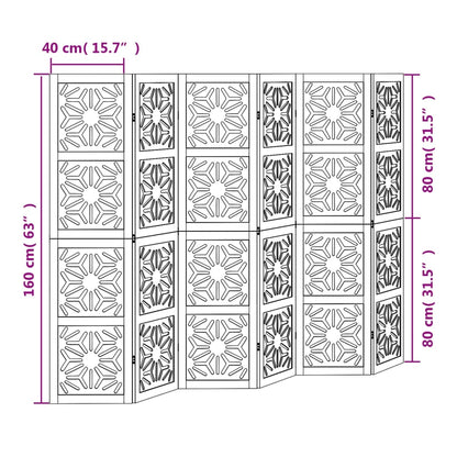 Rumsavdelare 6 paneler brun och svart massivt paulownia