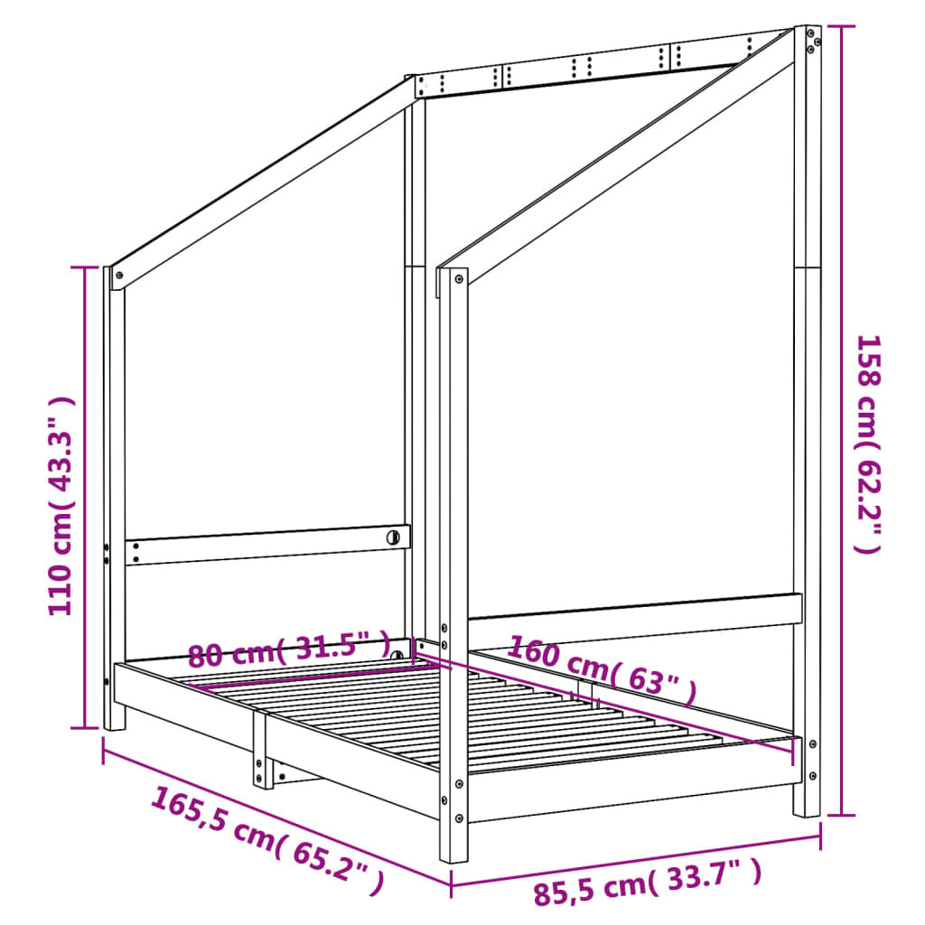 Sängram för barnsäng 80x160 cm massiv furu