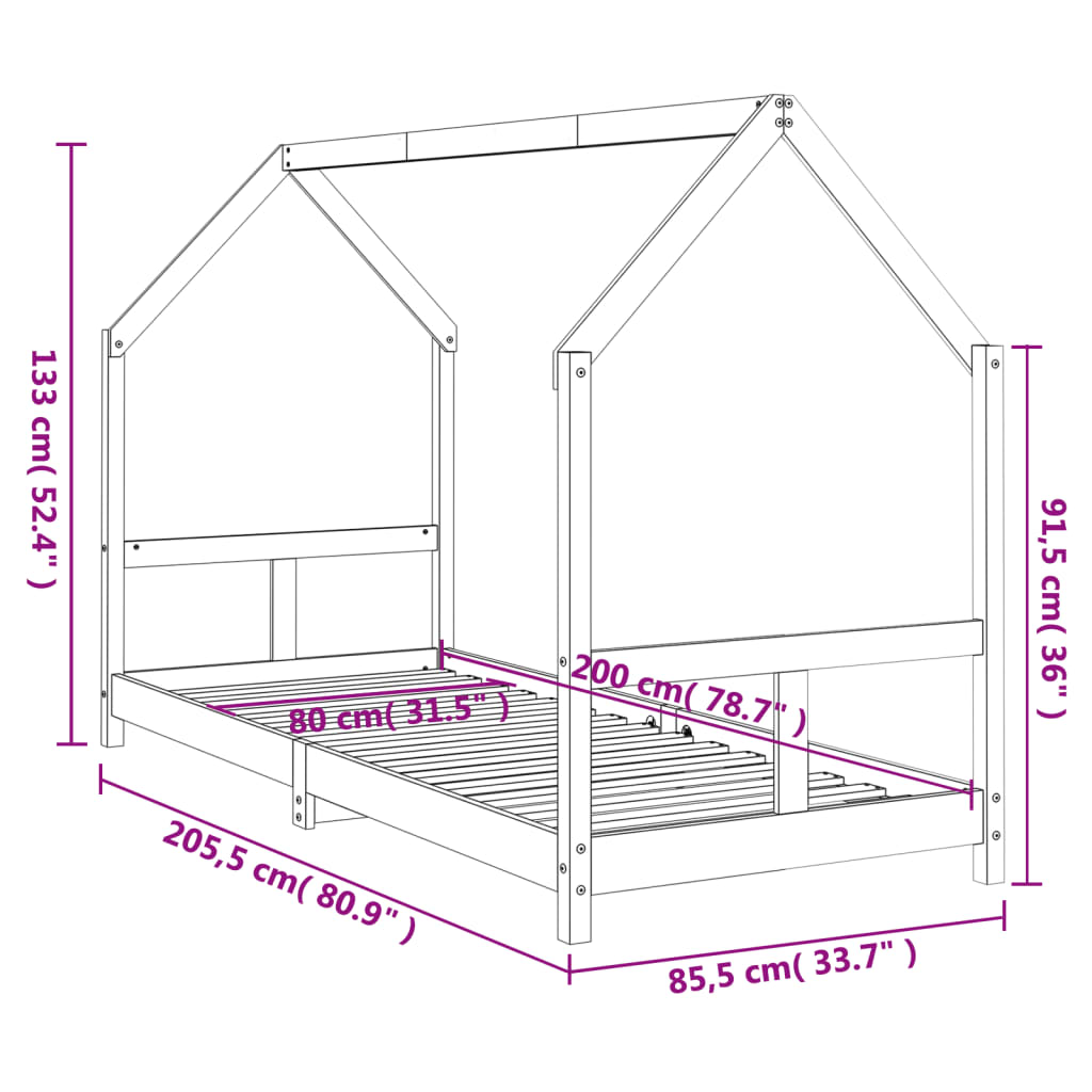 Sängram för barnsäng svart 80x200 cm massiv furu