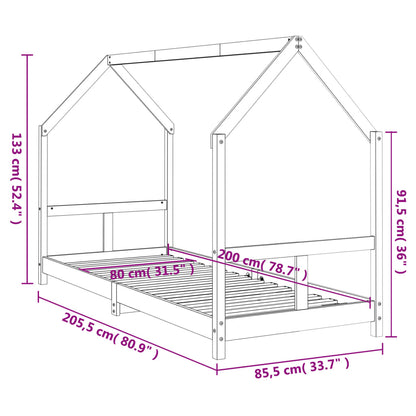 Sängram för barnsäng svart 80x200 cm massiv furu