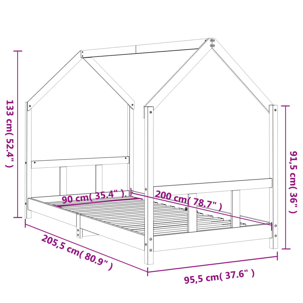 Sängram för barnsäng vit 90x200 cm massiv furu