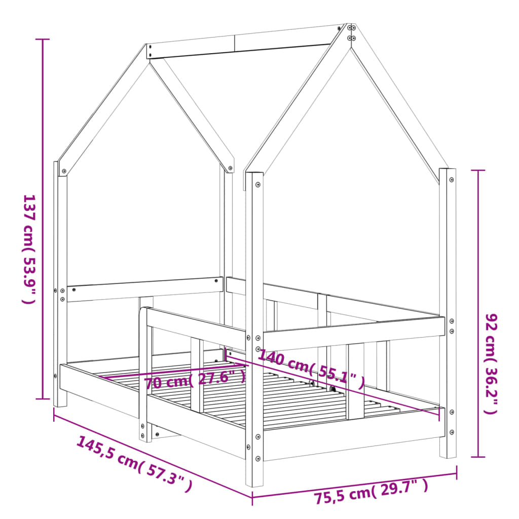 Sängram för barnsäng vit 70x140 cm massiv furu