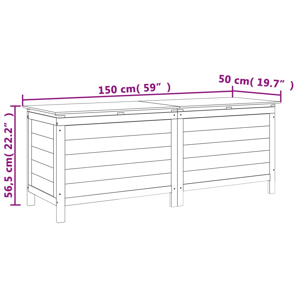 Dynbox vit 150x50x56,5 cm massivt granträ