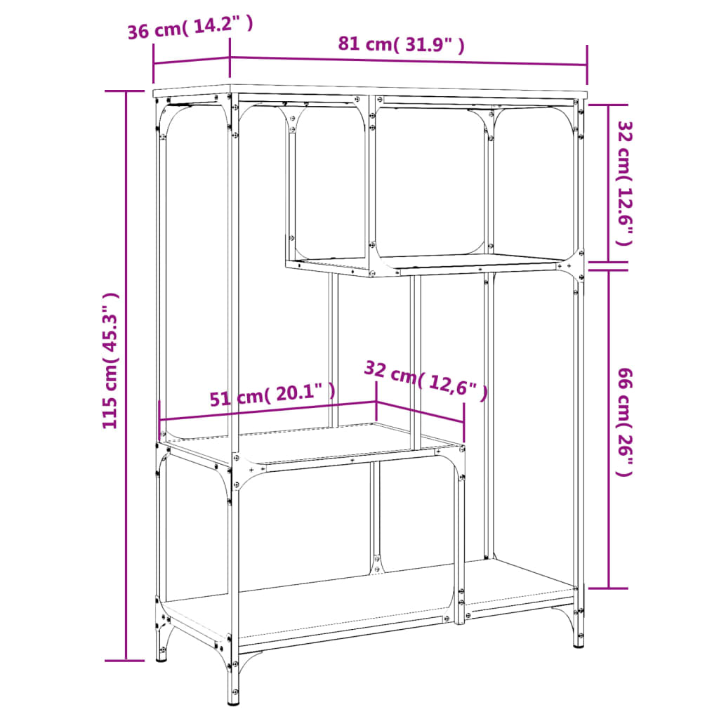 Bokhylla svart 81x36x115 cm konstruerat trä och järn