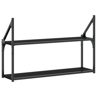 Vägghylla 2 hyllor svart 80x21x51 cm konstruerat trä