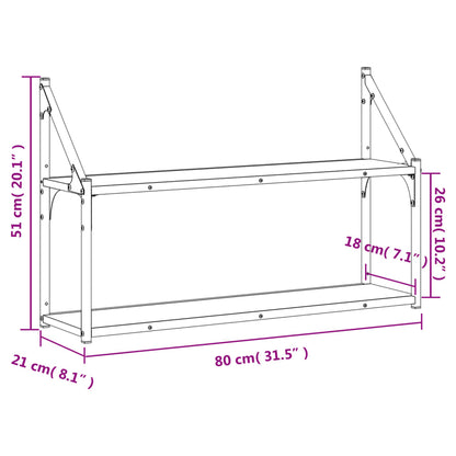Vägghylla 2 hyllor svart 80x21x51 cm konstruerat trä