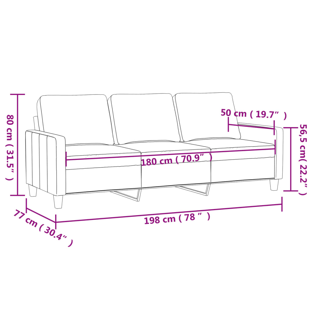 3-sitssoffa gul 180 cm sammet
